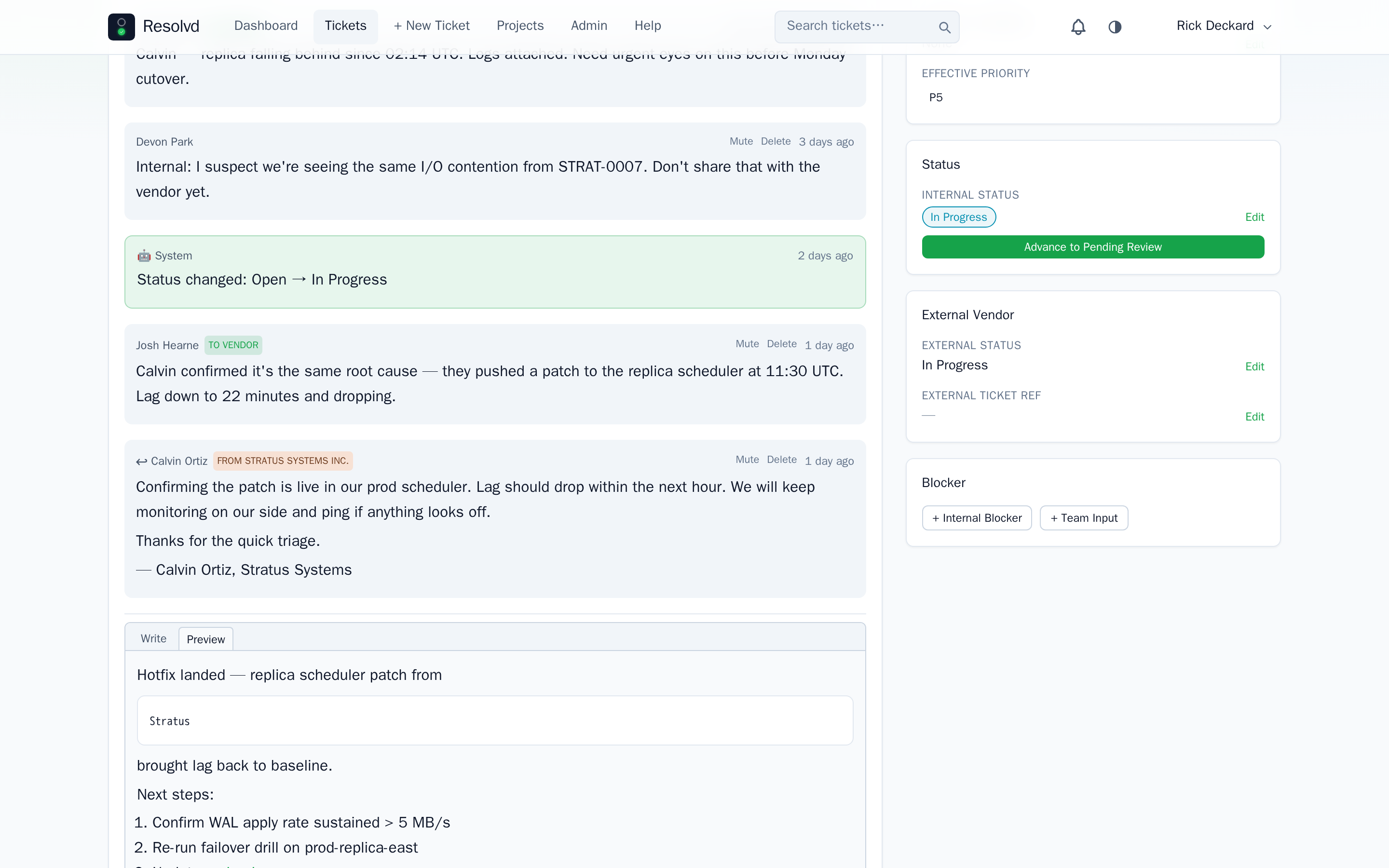 Comment editor in Preview tab — bold heading, inline code span, ordered list, and a fenced SQL block all rendered the way the recipient will see it.