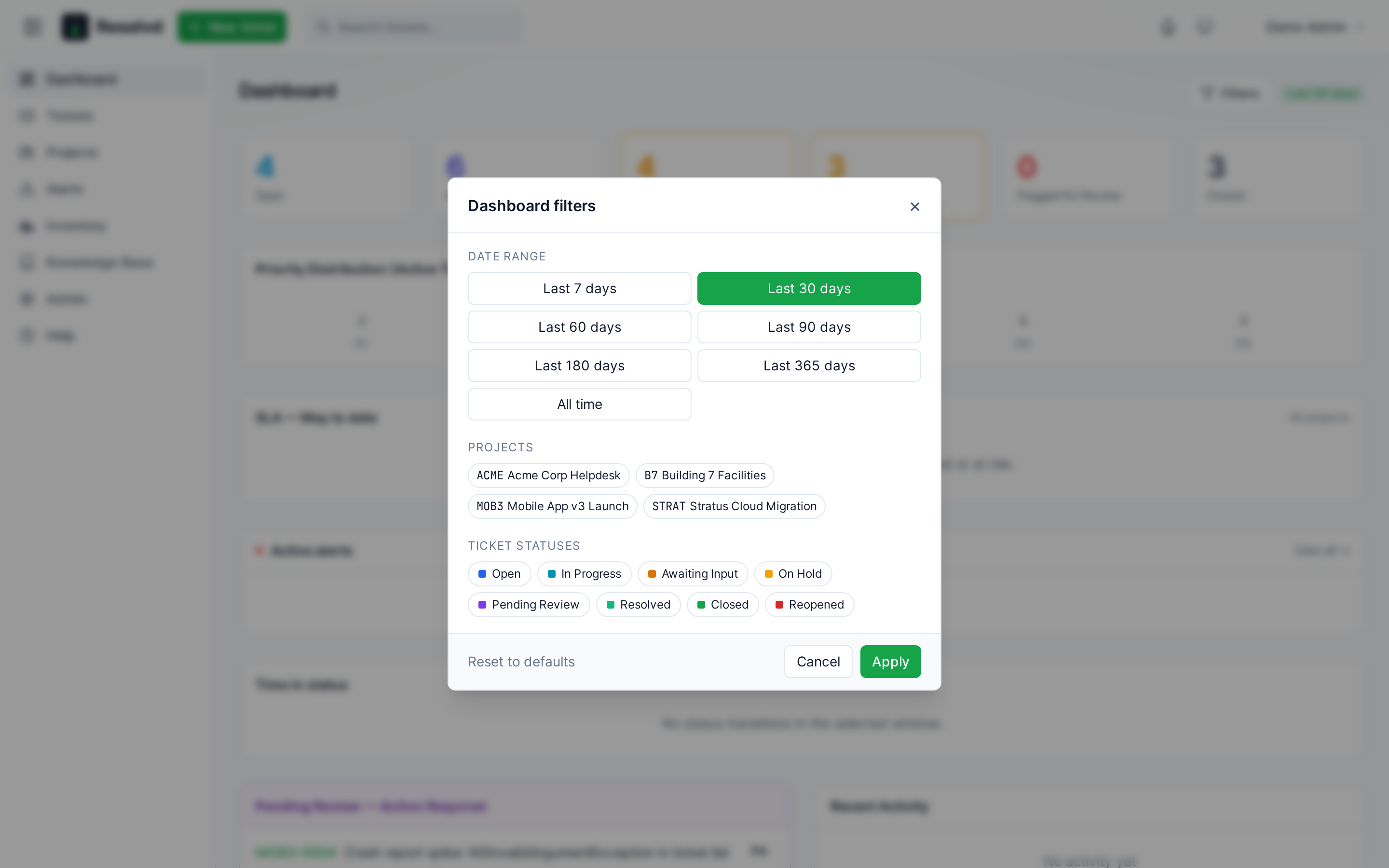 Dashboard filters