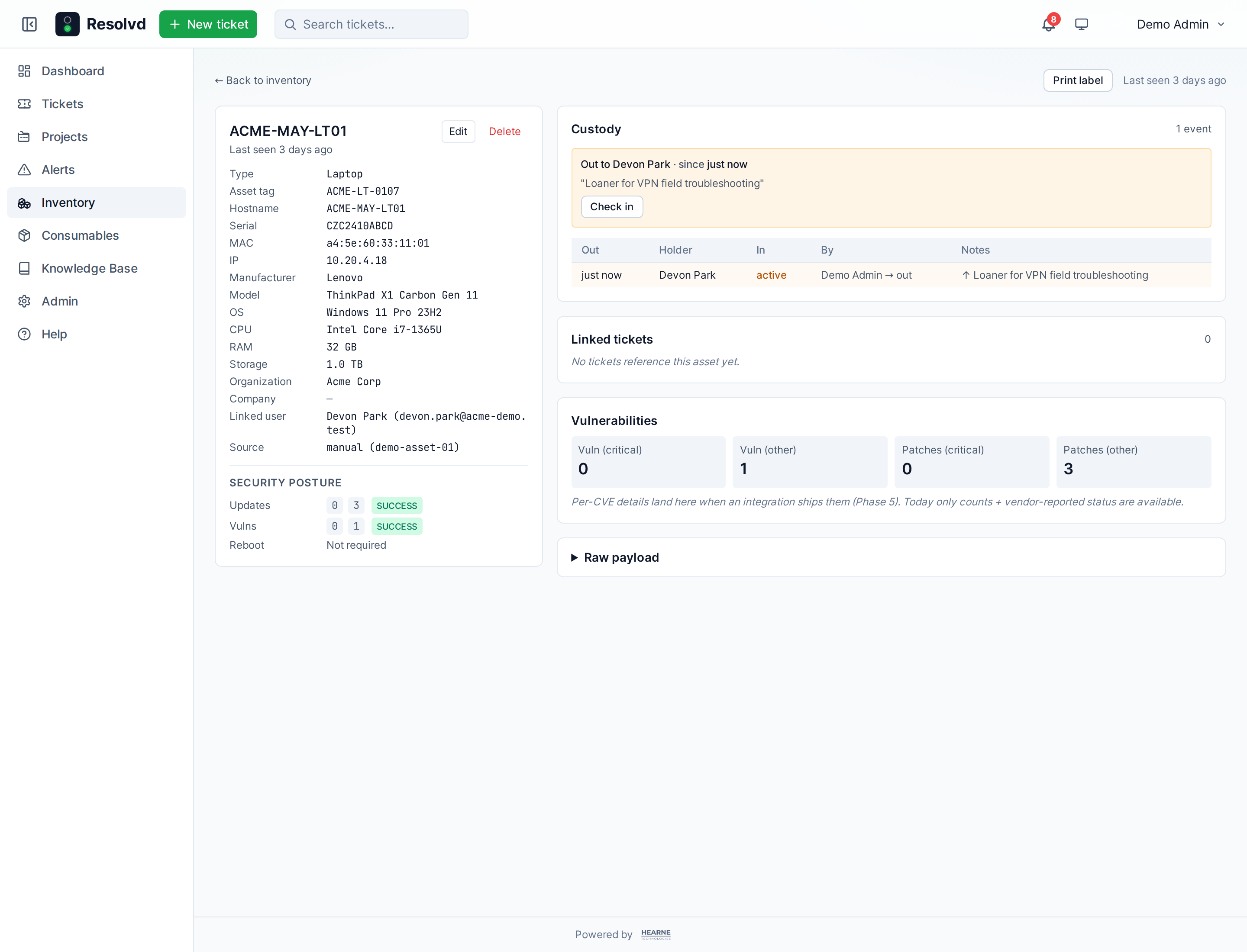 Asset detail with custody log
